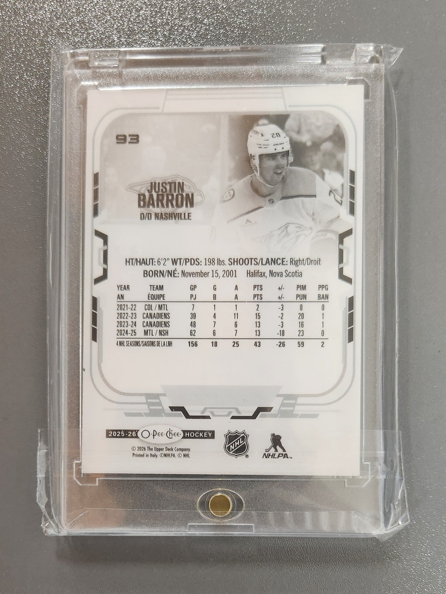 Justin Barron UpperDeck #93 Anatoly Card